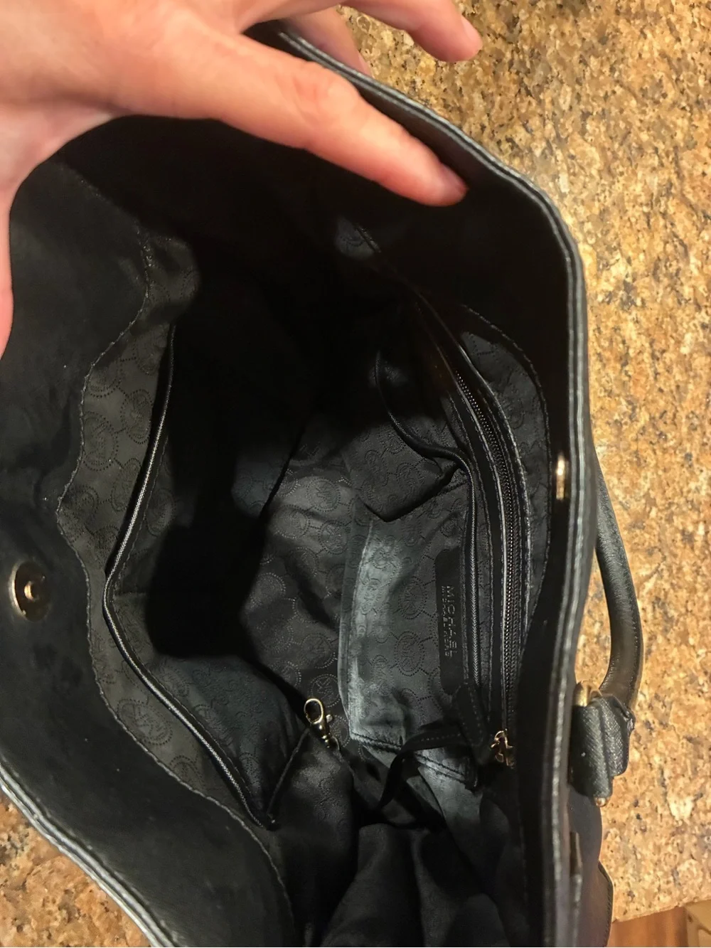 Michael Kors Black Leather Satchel with Gold Lock Detail